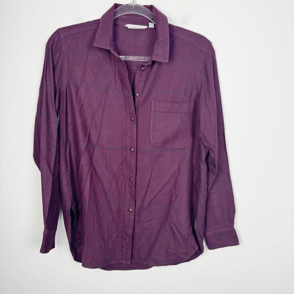ATHLETA | Heat Gen Tech Flannel Plaid Button Shirt Cassis/Navy Women’s Size XS - Picture 2 of 9